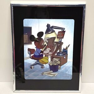 Disney Mickey Mouse Animator At Work Framed Foil Picture Art Vintage
